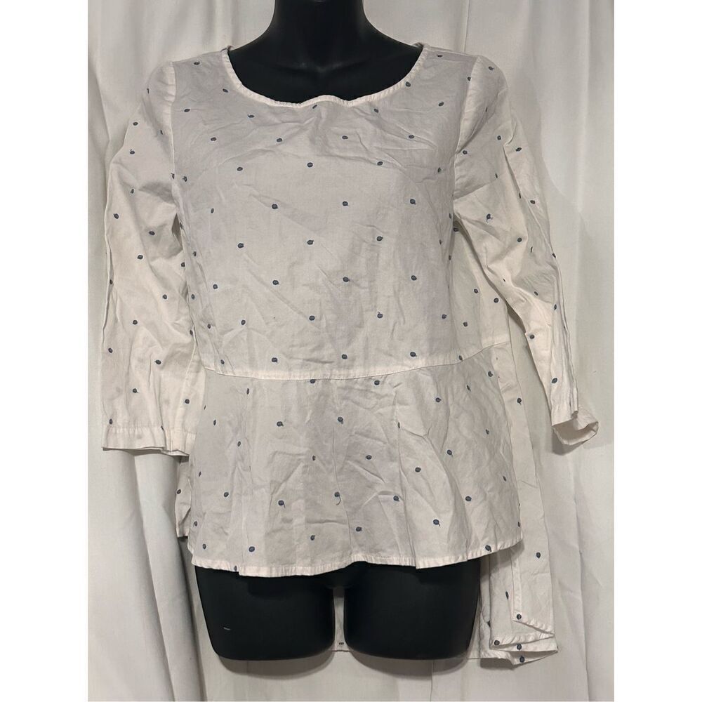 Beautiful ANTHROPOLOGIE Maeve Ruffle White Blue Dot Shirt Long Sleeve size 6